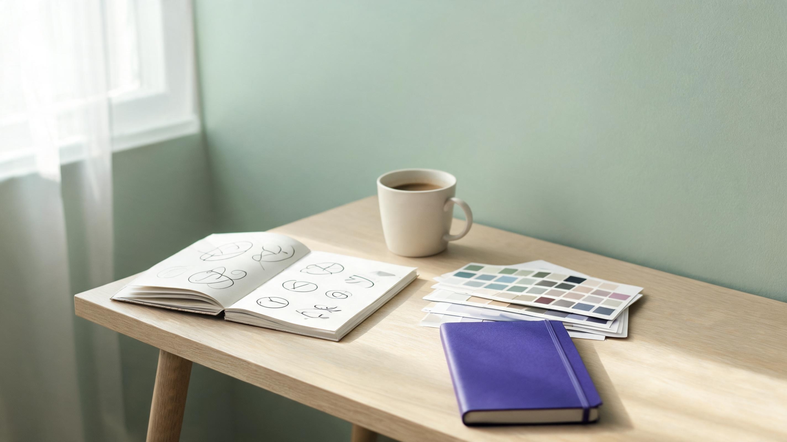 Designer's desk with colour swatches and sketched logo concepts illustrating branding cost nz considerations