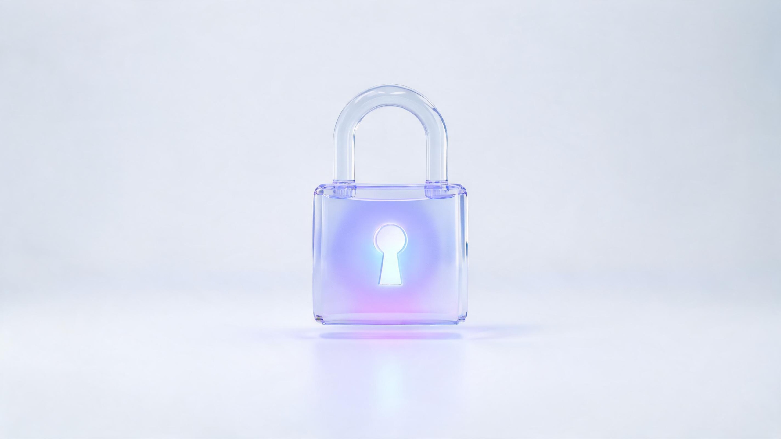 Glass padlock glowing softly in white mist, representing website plugin security