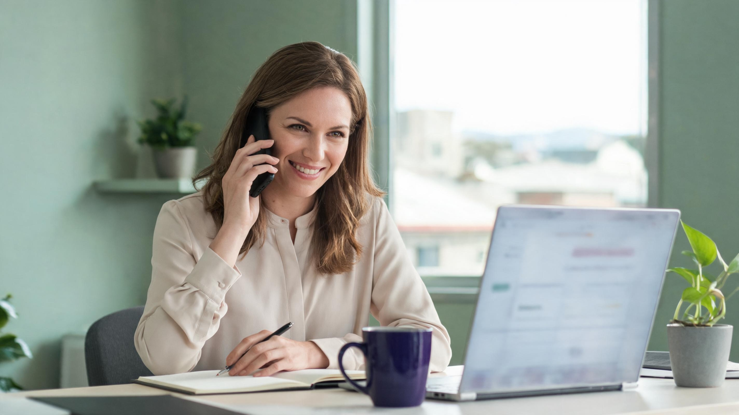 Accountant taking a new client enquiry by phone, the result of lead generation for professional services NZ