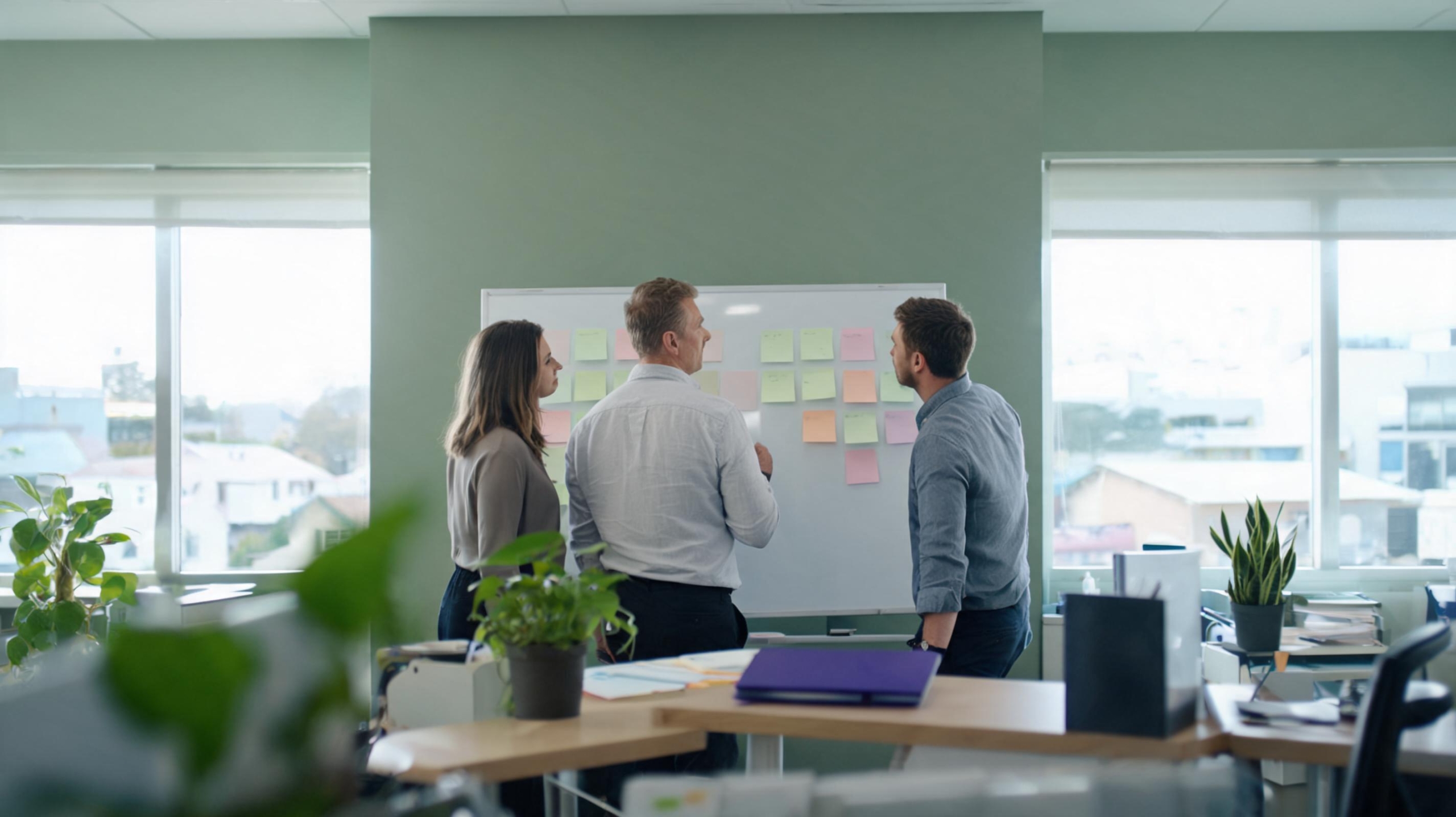 Founder and team mapping a process on a whiteboard during operational systems consulting NZ work