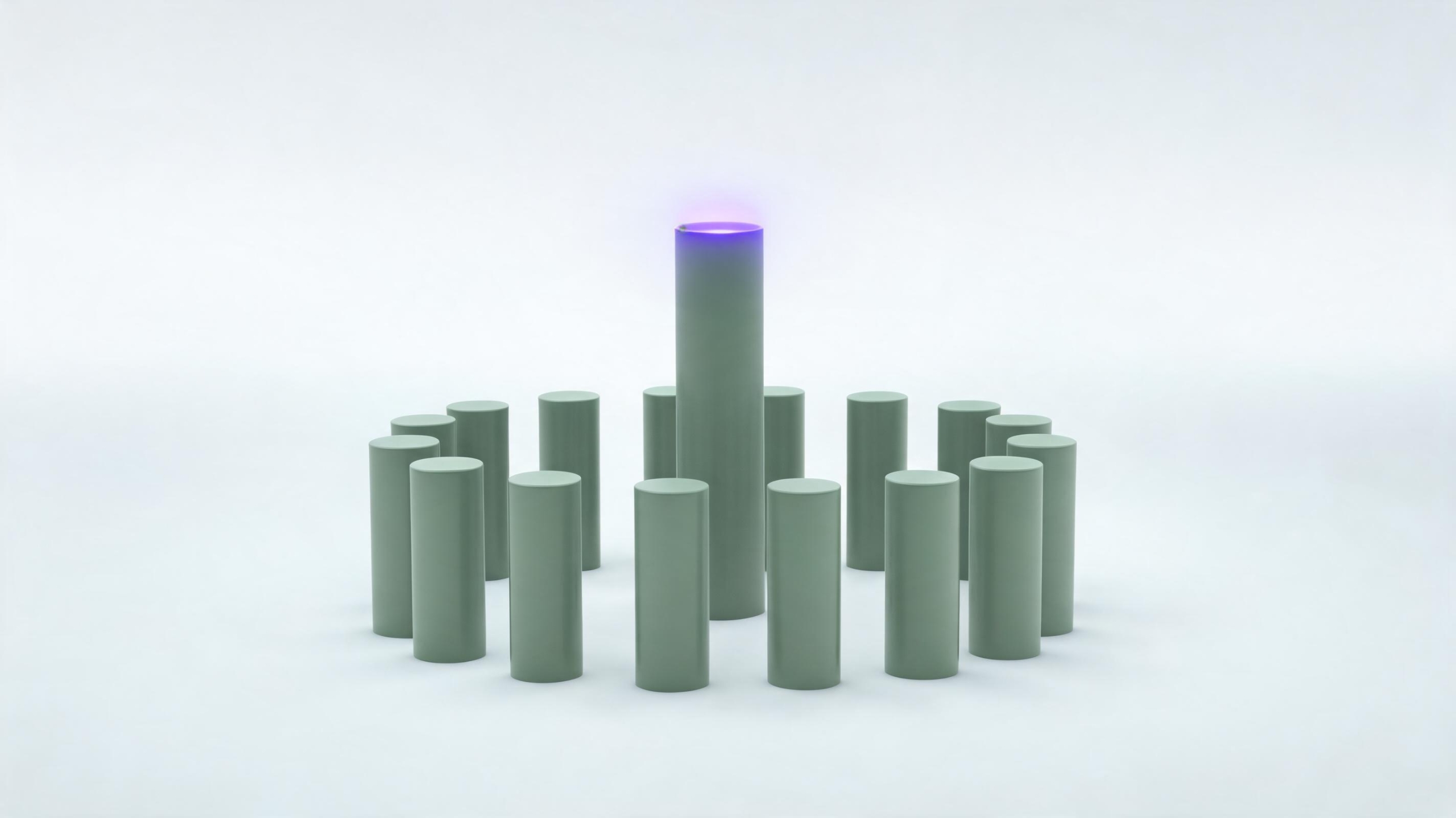 Tall sage column glowing violet above shorter columns, a symbol of seo strategy nz