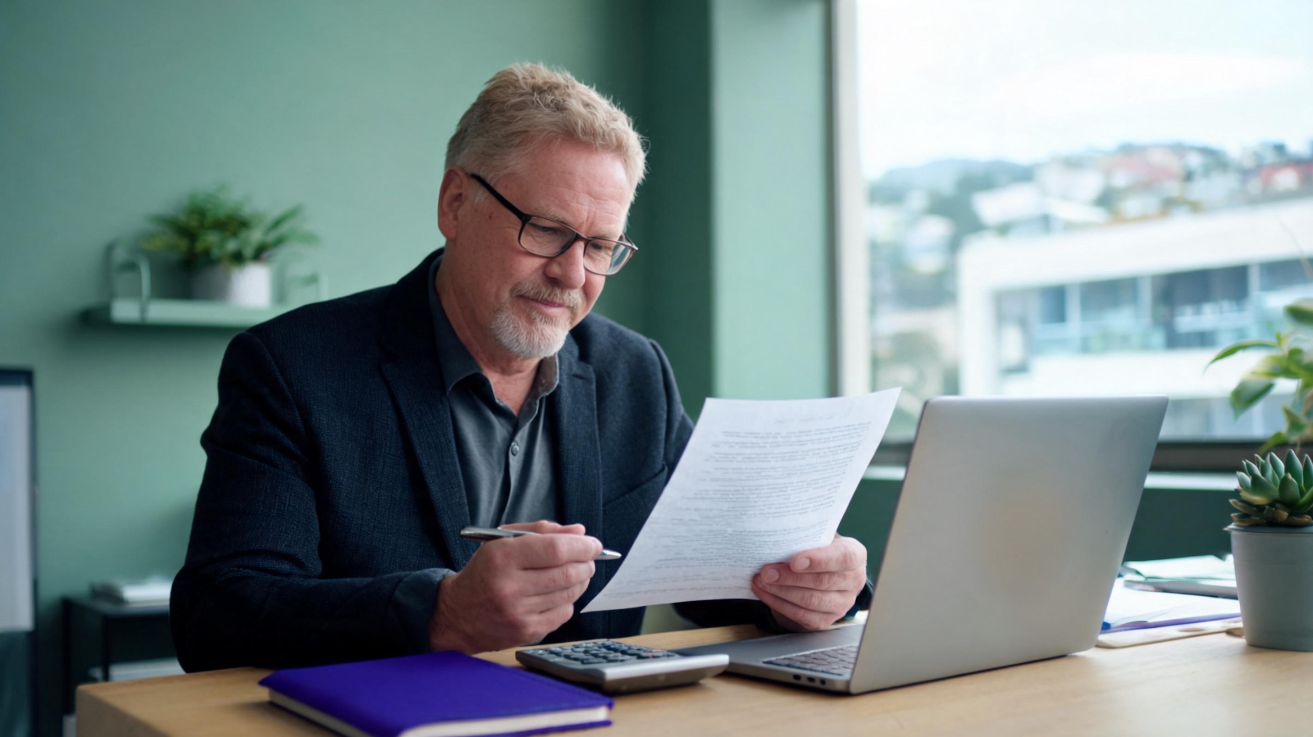 Business owner reading a printed website quote next to a laptop, weighing up website cost nz