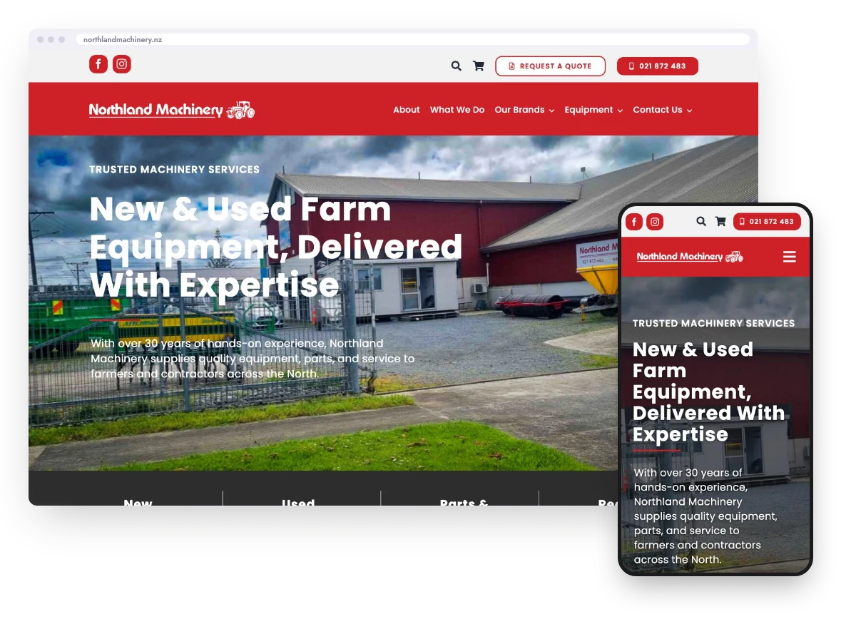 Northland Machinery website on a laptop and a phone