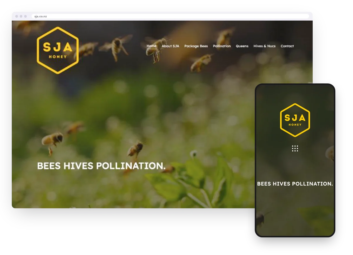 SJA Honey website on a laptop and a phone
